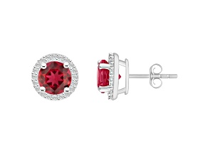 6mm Round Created Ruby And Created White Sapphire 10k White Gold Halo Stud Earrings