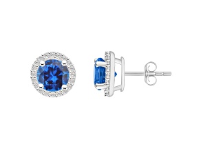 6mm Round Created Sapphire And Created White Sapphire 10k White Gold Halo Stud Earrings