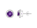 6mm Round Amethyst And Created White Sapphire 10k White Gold Halo Stud Earrings