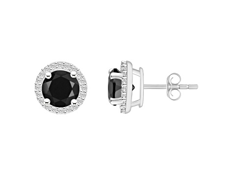 6mm Round Black Onyx And Created White Sapphire 10k White Gold Halo Stud Earrings
