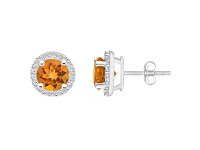 6mm Round Citrine And Created White Sapphire 10k White Gold Halo Stud Earrings
