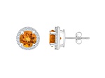 6mm Round Citrine And Created White Sapphire 10k White Gold Halo Stud Earrings