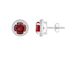 6mm Round Garnet And Created White Sapphire 10k White Gold Halo Stud Earrings