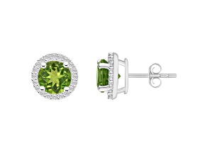 6mm Round Peridot And Created White Sapphire 10k White Gold Halo Stud Earrings