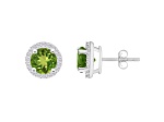 6mm Round Peridot And Created White Sapphire 10k White Gold Halo Stud Earrings