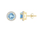 6mm Round Simulated Aquamarine And Created White Sapphire 10k Yellow Gold Halo Stud Earrings