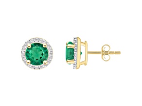 6mm Round Created Emerald And Created White Sapphire 10k Yellow Gold Halo Stud Earrings