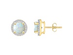 6mm Round Created Opal And Created White Sapphire 10k Yellow Gold Halo Stud Earrings