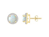 6mm Round Created Opal And Created White Sapphire 10k Yellow Gold Halo Stud Earrings