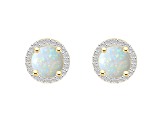 6mm Round Created Opal And Created White Sapphire 10k Yellow Gold Halo Stud Earrings