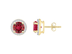 6mm Round Created Ruby And Created White Sapphire 10k Yellow Gold Halo Stud Earrings