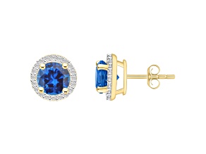 6mm Round Created Sapphire And Created White Sapphire 10k Yellow Gold Halo Stud Earrings