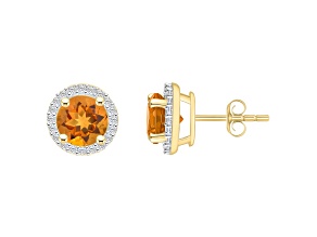 6mm Round Citrine And Created White Sapphire 10k Yellow Gold Halo Stud Earrings