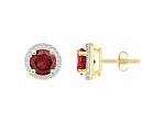6mm Round Garnet And Created White Sapphire 10k Yellow Gold Halo Stud Earrings