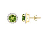 6mm Round Peridot And Created White Sapphire 10k Yellow Gold Halo Stud Earrings