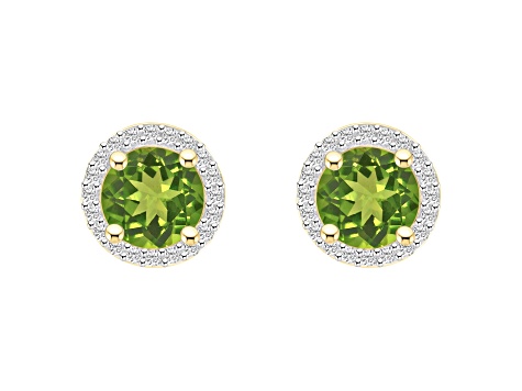 6mm Round Peridot And Created White Sapphire 10k Yellow Gold Halo Stud Earrings