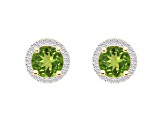 6mm Round Peridot And Created White Sapphire 10k Yellow Gold Halo Stud Earrings