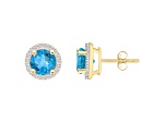 6mm Round Blue Topaz And Created White Sapphire 10k Yellow Gold Halo Stud Earrings