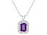 8x6mm Emerald Cut Amethyst 1/7 ctw Diamond Rhodium Over Sterling Silver Halo Pendant with Chain