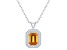 8x6mm Emerald Cut Citrine 1/7 ctw Diamond Rhodium Over Sterling Silver Halo Pendant with Chain