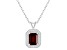 8x6mm Emerald Cut Garnet 1/7 ctw Diamond Rhodium Over Sterling Silver Halo Pendant with Chain