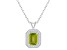 8x6mm Emerald Cut Peridot 1/7 ctw Diamond Rhodium Over Sterling Silver Halo Pendant with Chain