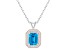 8x6mm Emerald Cut Blue Topaz 1/7 ctw Diamond Rhodium Over Sterling Silver Halo Pendant with Chain