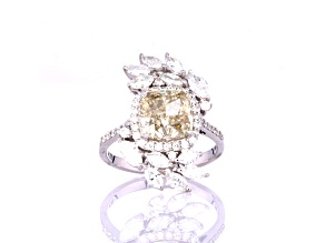 3.03 Ctw Fancy Color Diamond and 1.29 Ctw White Diamond Ring in 14K WG