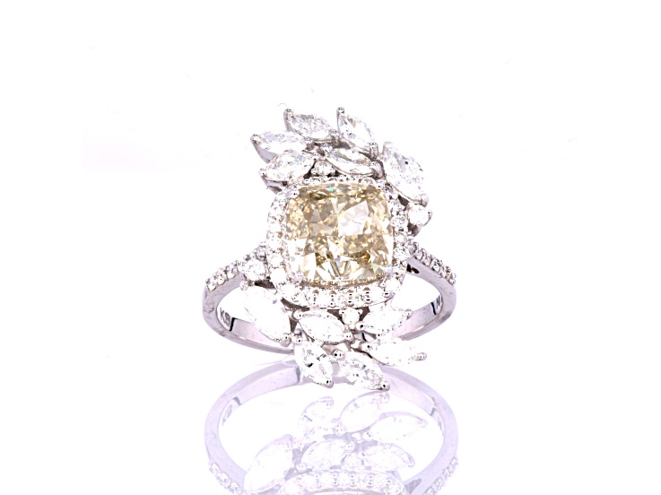 3.03 Ctw Fancy Color Diamond and 1.29 Ctw White Diamond Ring in 14K WG