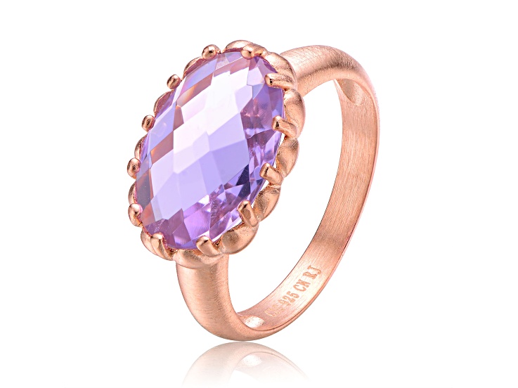 Amethyst Color Cubic Zirconia, 18k Rose Gold Plated Over Sterling Silver Cocktail Ring
