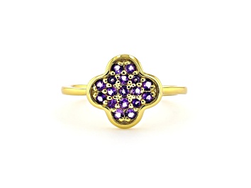 Picture of Amethyst 18K Yellow Gold Over Sterling Silver 4-Leaf Clover Cluster Ring
