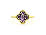 Amethyst 18K Yellow Gold Over Sterling Silver 4-Leaf Clover Cluster Ring