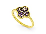 Amethyst 18K Yellow Gold Over Sterling Silver 4-Leaf Clover Cluster Ring