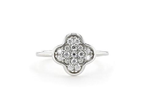 Moissanite Rhodium Over Sterling Silver 4-Leaf Clover Cluster Ring