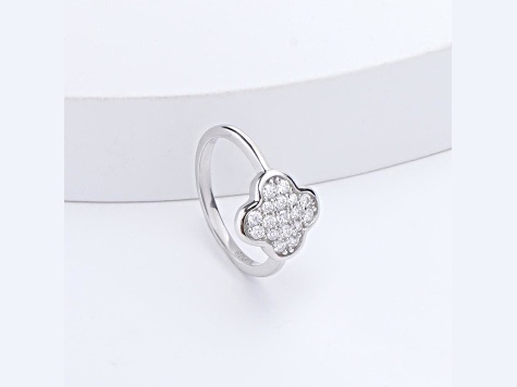 Moissanite Rhodium Over Sterling Silver 4-Leaf Clover Cluster Ring