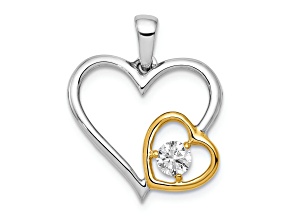 14k Yellow Gold and 14k White Gold Diamond Double Heart Pendant