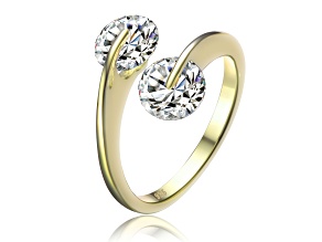 14k Yellow Gold Plated over Sterling Silver with Colored Cubic Zirconia Spoon Type Bypass Ring