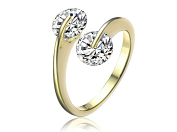 Picture of Clear Cubic Zirconia, 14k Yellow Gold Over Sterling Silver Bypass Ring 2.5ctw