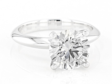 14K White Gold Round IGI Certified Lab Grown Diamond Solitaire Ring 3.0ct, F Color/VS1 Clarity