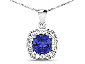 2.10ctw 14K White Gold Tanzanite and White Diamond Pendant with 18 inch Cable Chain