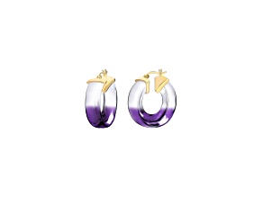 14K Yellow Gold Over Sterling Silver Painted Mini V Purple Lucite Hoops