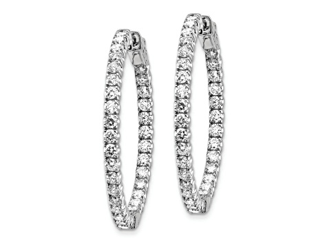 Rhodium Over 14K White Gold Oro Spotlight Lab Grown Diamond SI+, H+, Hoop with Safety Clasp Earrings