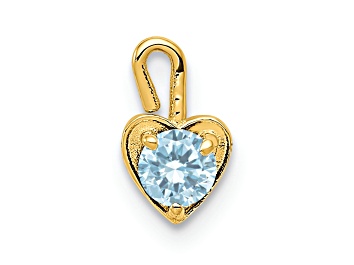 Picture of 14K Yellow Gold Aquamarine Simulant Birthstone Heart Charm