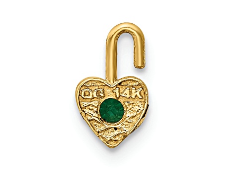 14K Yellow Gold Emerald Simulant Birthstone Heart Charm