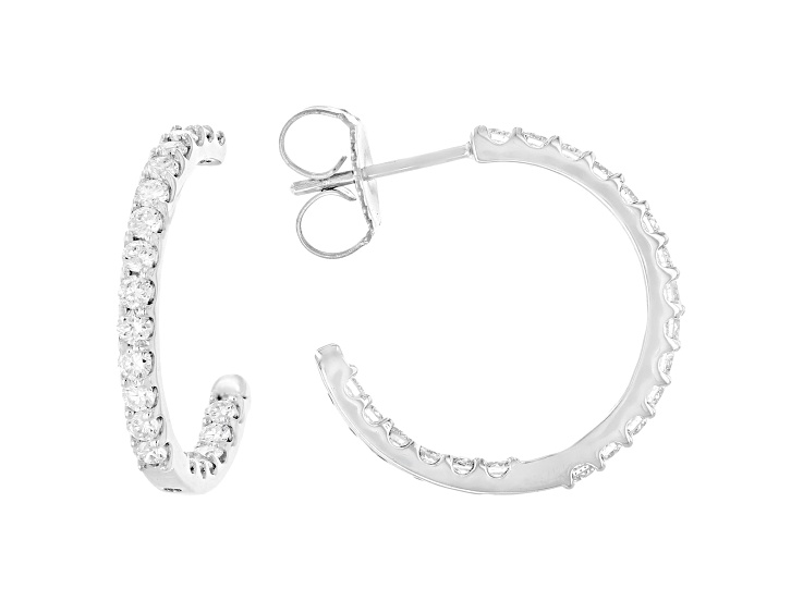 White Lab-Grown Diamond F-G SI 10K White Gold Inside-Out J-Hoop Earrings 0.85ctw