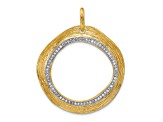 14K Yellow Gold with White Rhodium Diamond Textured Circle Pendant