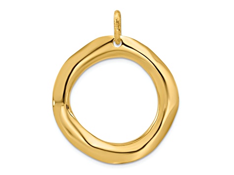 14K Yellow Gold with White Rhodium Diamond Textured Circle Pendant