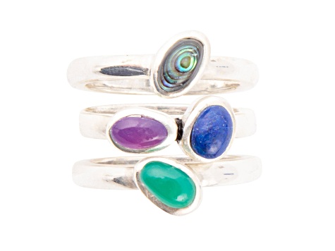 Barse Jewelry Multi-Gemstone and Sterling Silver Ring Set of 3