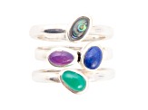 Barse Jewelry Multi-Gemstone and Sterling Silver Ring Set of 3