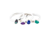 Barse Jewelry Multi-Gemstone and Sterling Silver Ring Set of 3